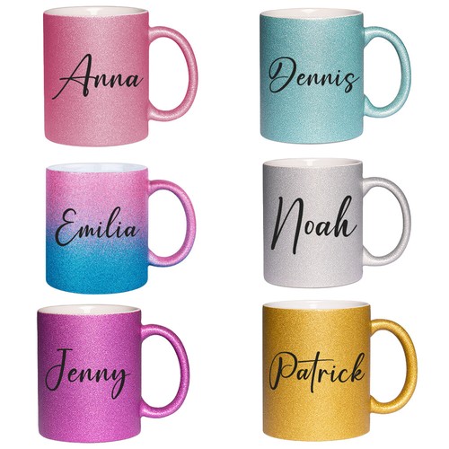 Glitzertasse mit namen - glitzertasse,