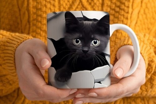 Kaffeetasse schwarze katze - katze, 3d